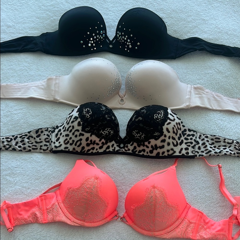 Black, White, Leopard, and Pink Women's Bra Set